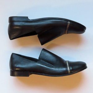 Pour la Victoire Lynn Zip Toe Detail Leather Loafers Flat Shoe Black US 9.5